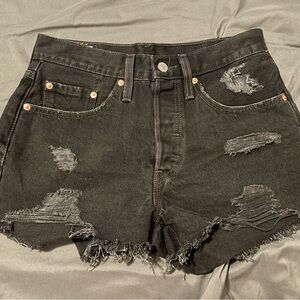 Levis 501 Black Jean Shorts Ripped